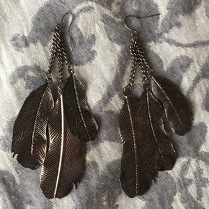 Bronze feather metal earrings